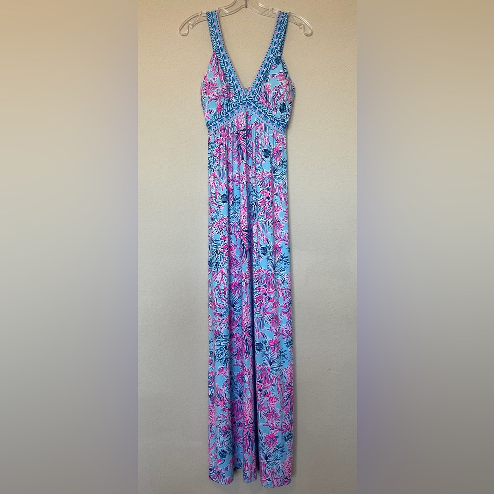 Lilly Pulitzer NWT Serena V-Neck Maxi Dress in Celestial Blue Seek and Sea 00 - Picture 7 of 16